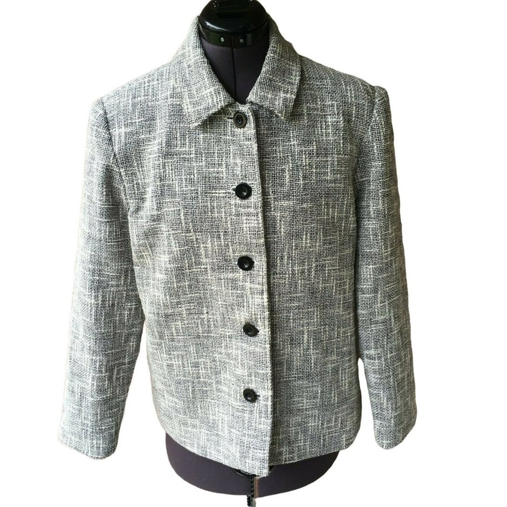 Black & White Tweed 5-Button Blazer Cotton Lined Sz. M